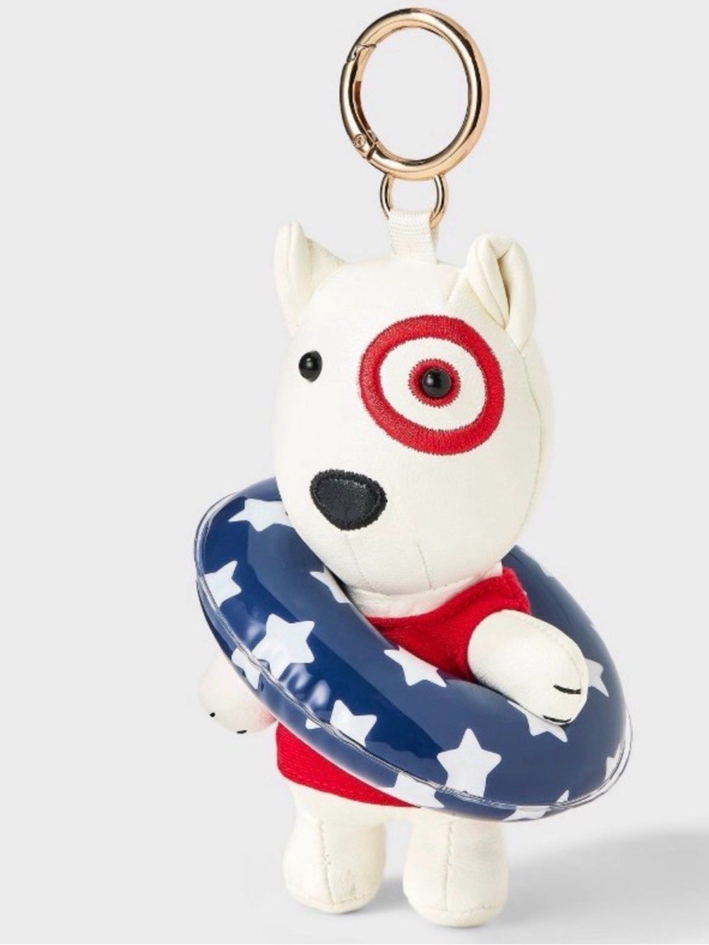 Target White Plush Dog Keychain with Blue Star Float and Red Accents